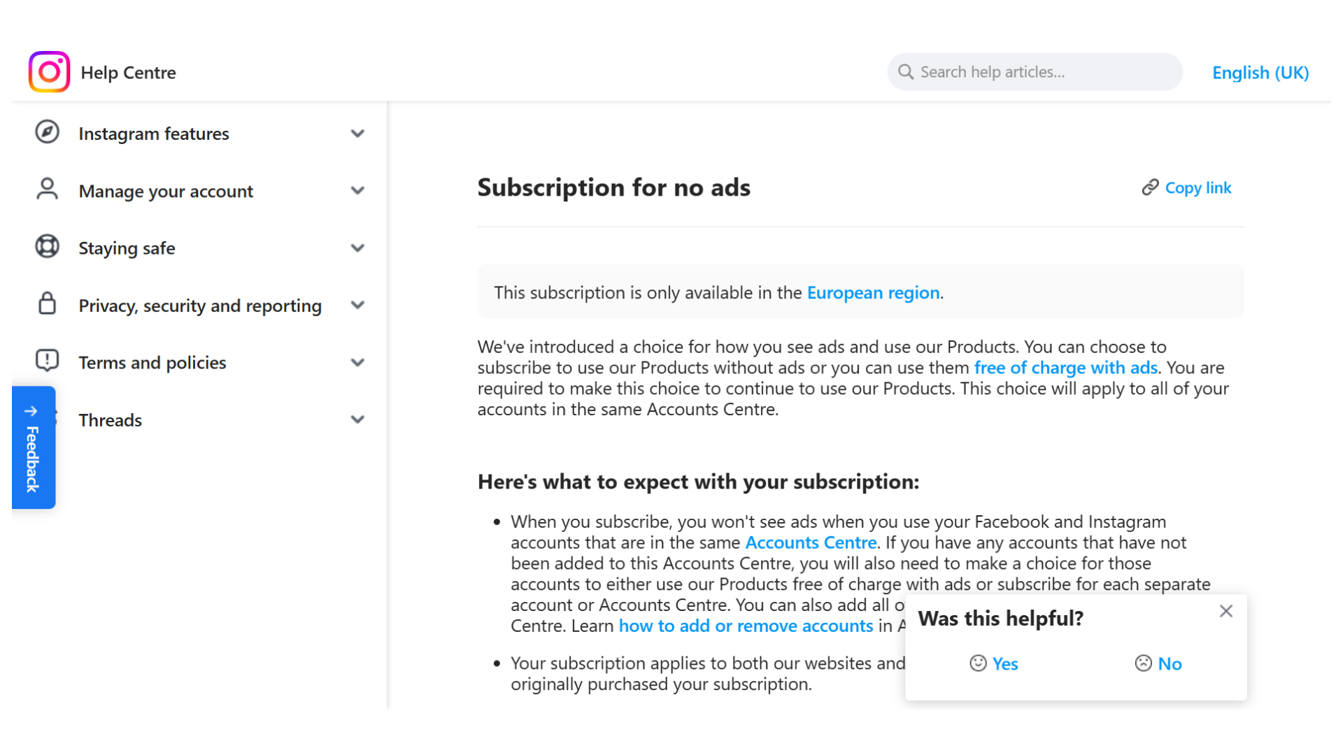 Facebook and Instagram ad-free paid version United Kingdom I GGDIGITAL